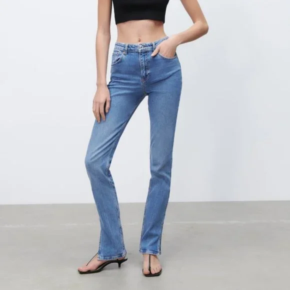 Pantalon Jeans Femme Zara Basic Slim Stretch - Taille 38 Noir - Occasion Très Bon état